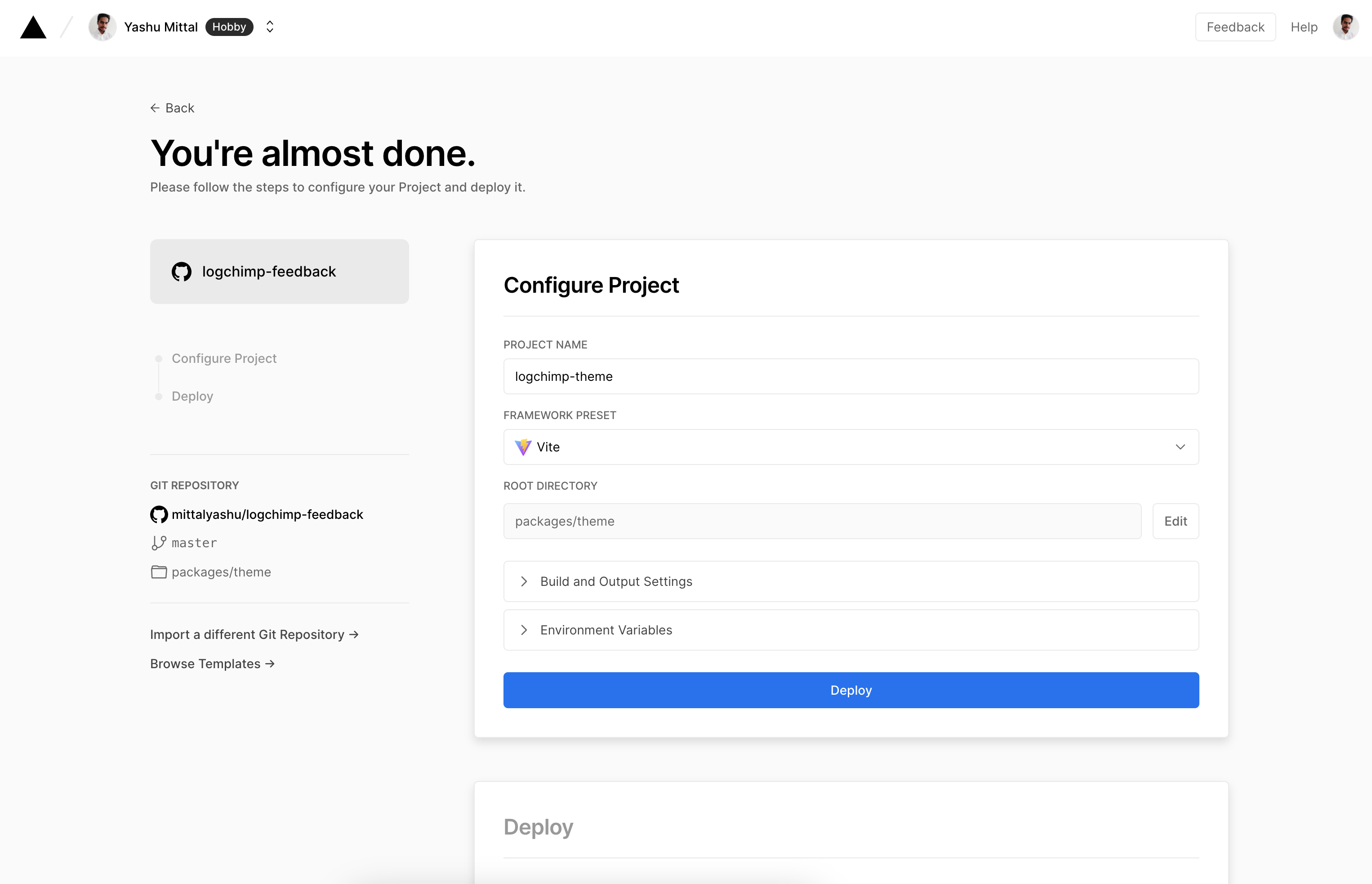 Vercel project configuration