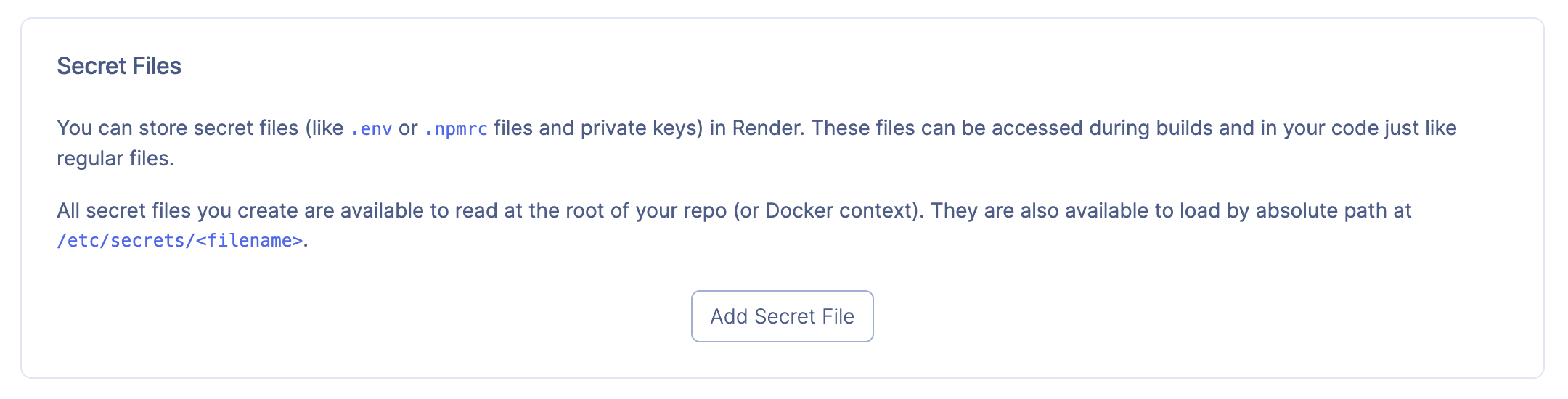 Render services secret file section